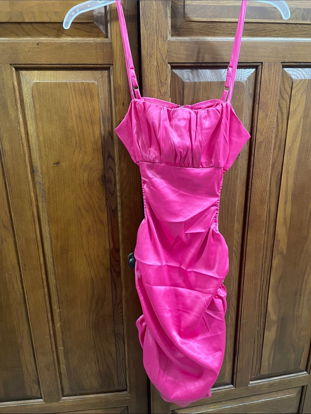 Sky to Moon Hot Pink Satin Spaghetti Strap Dress NWOT Sz. M no stretch